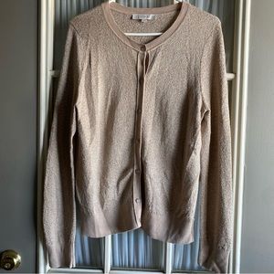 Loft tan and gold sparkly cardigan sweater